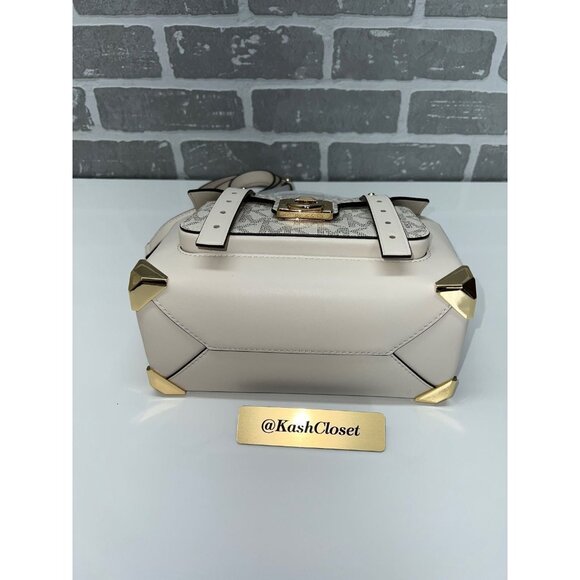 Michael Kors manhattan satchel purse medium MK signature bag light cream multi - Picture 6 of 9